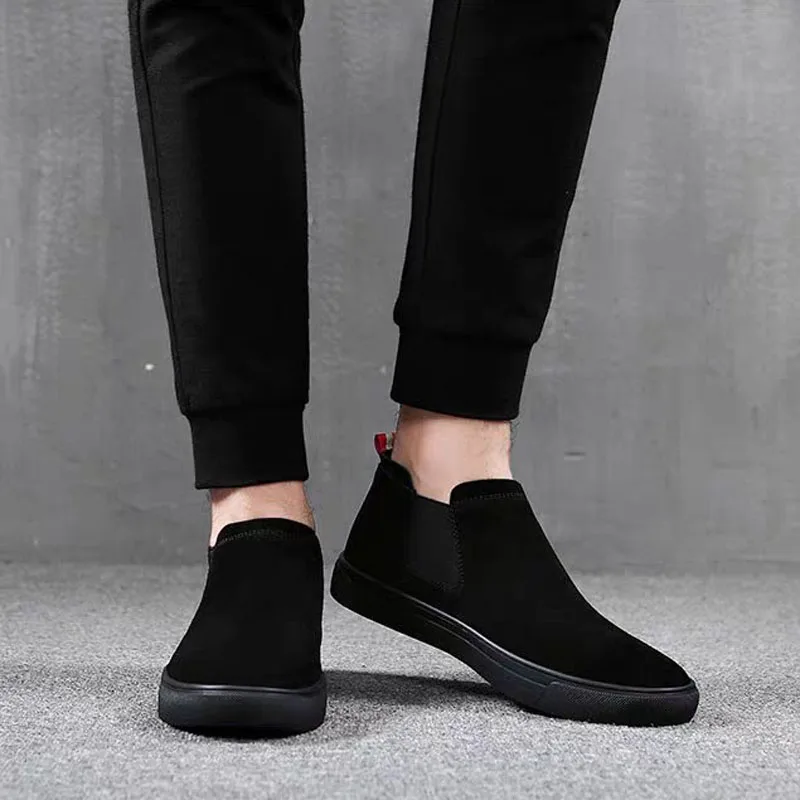 Spring Summer Men Shoes Suede Leather Casual Shoes Men Sneakers Slip on Men Loafers High Quality Flats Shoes For Male Black Boot