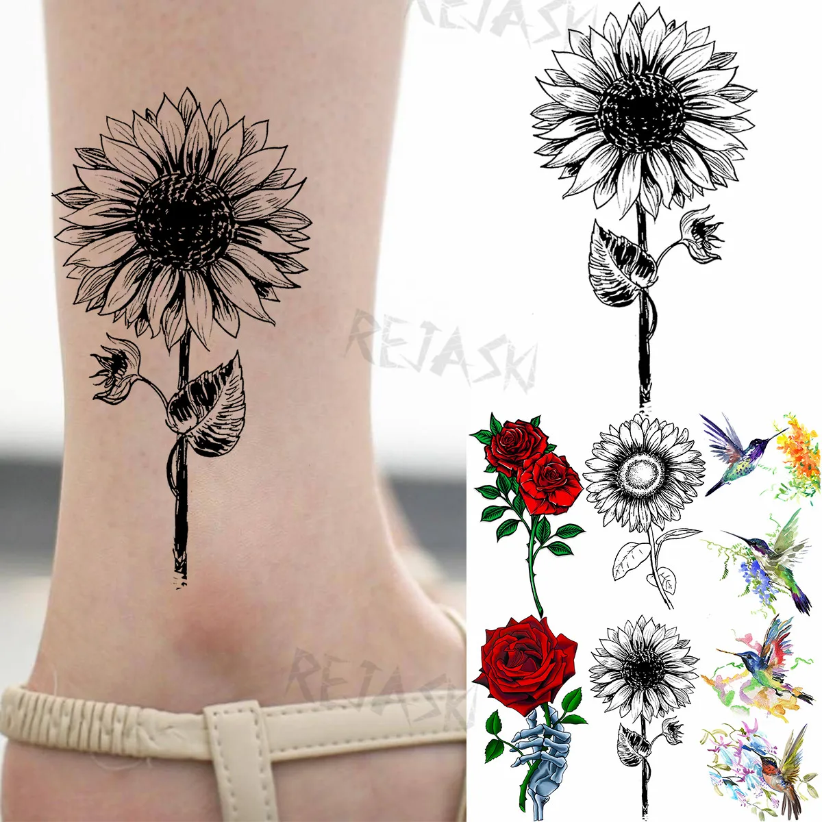 Tatouage Tournesol Noir Et Blanc