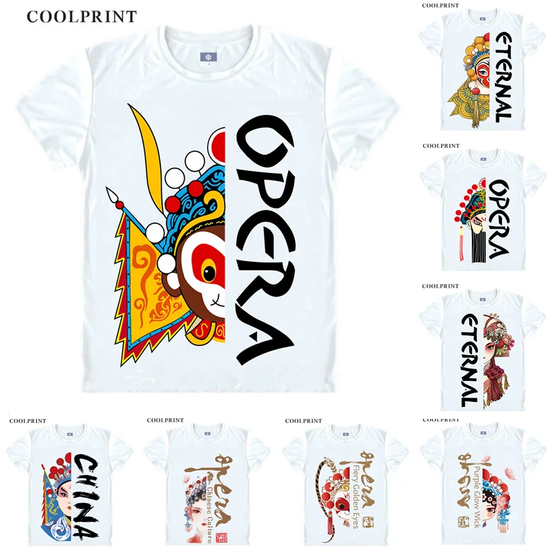 С принтом &quotПекинская опера&quot типов лица Футболка makeup китайский Стиль