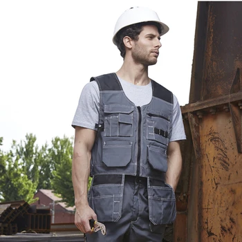

Multi Pockets Mens Work Wear Vests Multi function Tool Waistcoat For Worker Repairman Wear-resistant Vest F3004