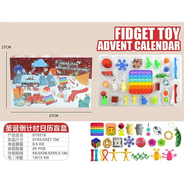 2021 Fidget Toys Advent Calendar Christmas Gift 24 Days Pack Set Anti Stress Kit Stress Relief Figet Toy Blind Box Kids Gift W