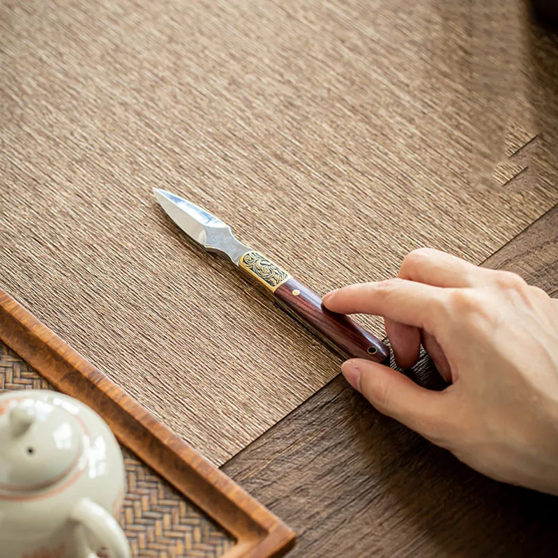 Tea Cutter Needle Set 1Pcs Chinese style Puer Tea Knife Ebony Stainless Steel Damascus Tea Needle Cone gift