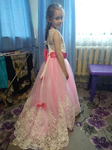 Платье с бантом для девочек платье для девочек с цветочным принтом украшенное бисером бальное платье с аппликацией на шнуровке платье для первого причастия платье для девочек Vestidos Longo - Цвет: Розовый