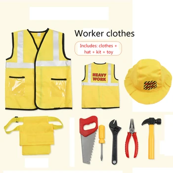 

Children Worker Costume Nylon 100-130cm Yellow A Set With Hat Toy Children Worker Clothes Children'S Day Performance Costume