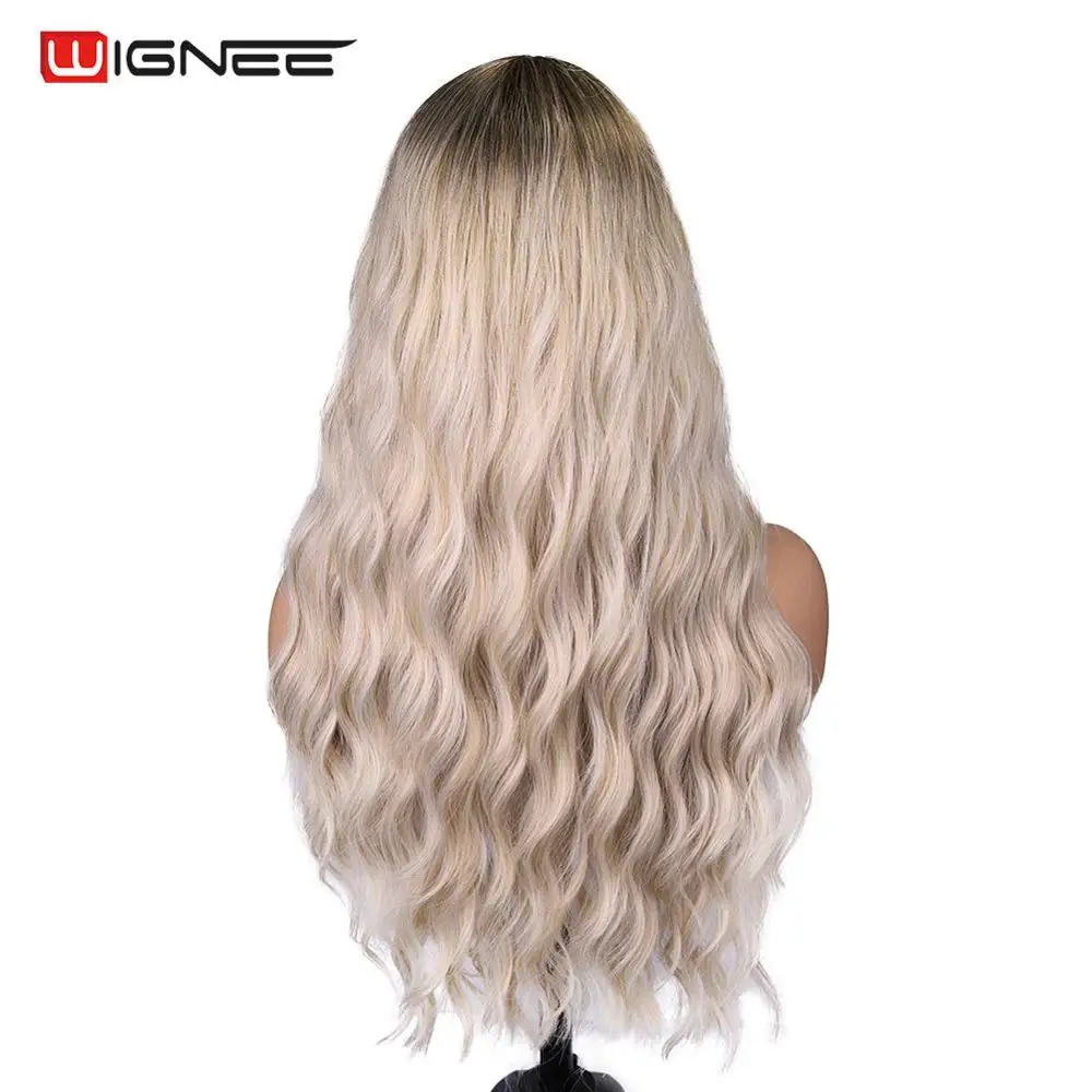 Ombre Ash Blonde Wignee Омбре пепельный серый волос Длинные волны воды прическа высокой плотности термостойкий синтетический парик для черных женщин в Африканском и американском стиле - Цвет: Ombre Ash Blonde