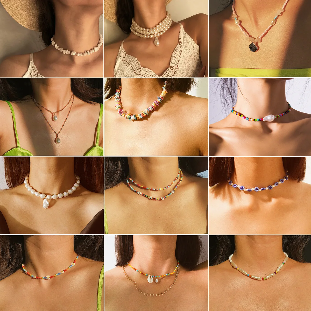 Collares con personalidad de tendencia de moda europea y americana para mujer, de perlas de arroz de Color impactante, collar de clavícula, joya de Gargantilla|Collares tipo gargantilla| - AliExpress
