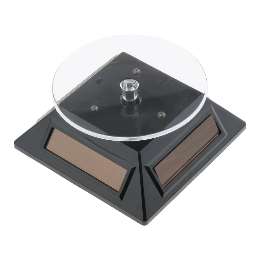 Solar Power Rotating Display Stand Turn Table Plate Jewellery Watches Black