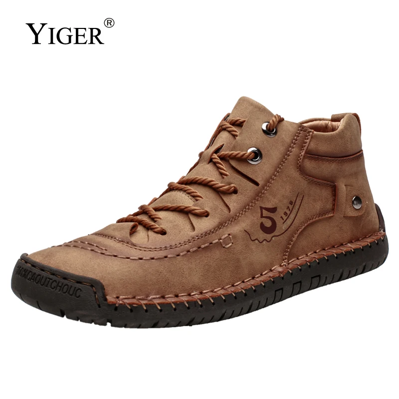 

YIGER New Men casual boots men's outside shoes large size handmade spring autumn lace-up retro casual shoes ankle booties 0399