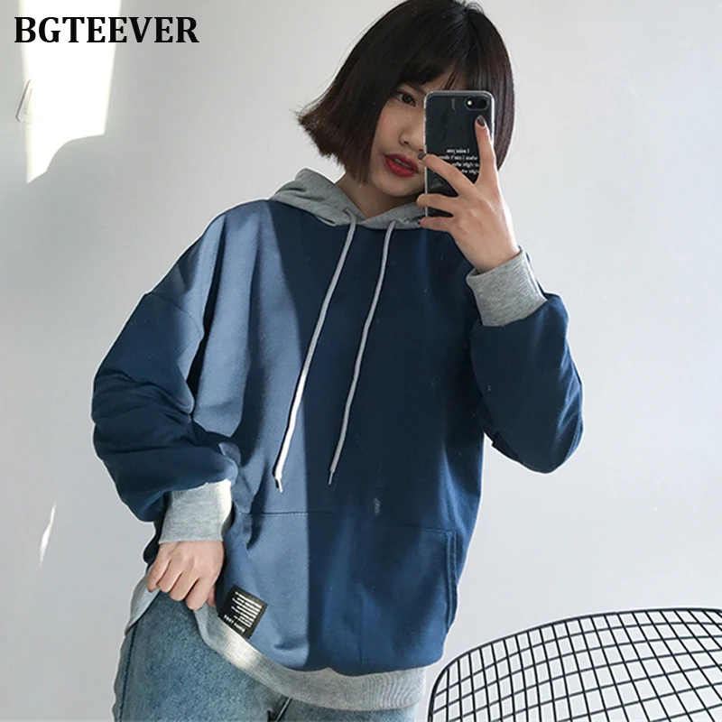 

BGTEEVER Autumn Fake 2 Pieces Women Hoodies Sweatshirt Full Sleeve Casual Sweatshirt Female Tracksuit 2019 Soft Cotton Pullovers