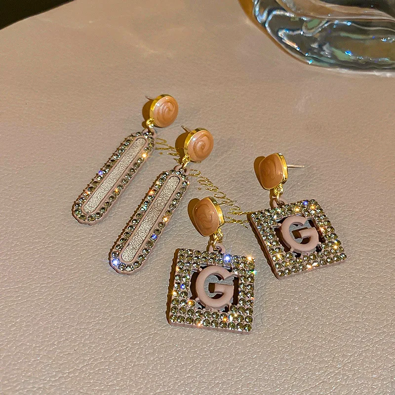 Golden Earrings Geometric Earrings Luxury Rhinestone Square For Women