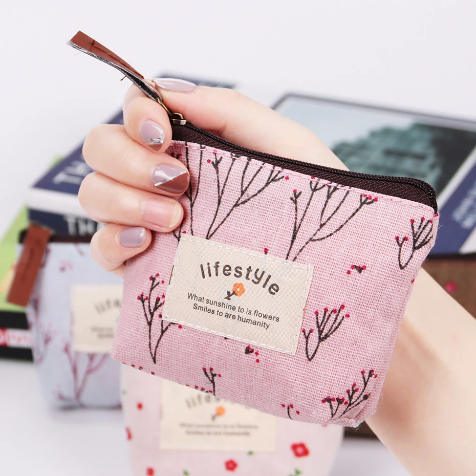 

1PC Fashion Cute Small Canvas Crafts Purse Zipper Lady Coin Purse Bag Key Holder Handbag Cozy Pastoral Style
