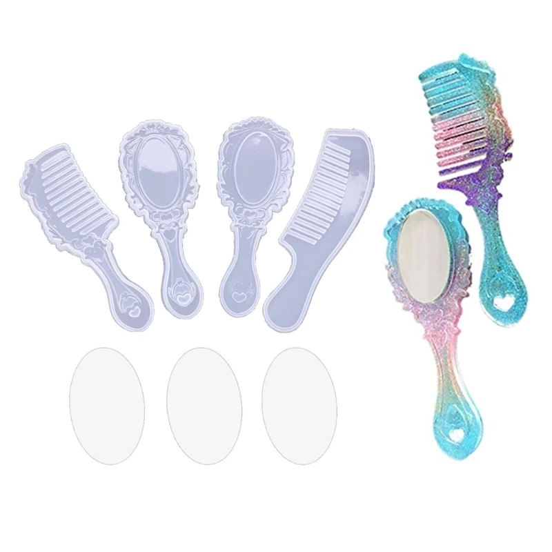 

4 Styles Comb Mirror Resin Casting Molds Kit Silicone Epoxy Resin Molds Silicone Comb Mold Mirror Hair Comb Craft Making