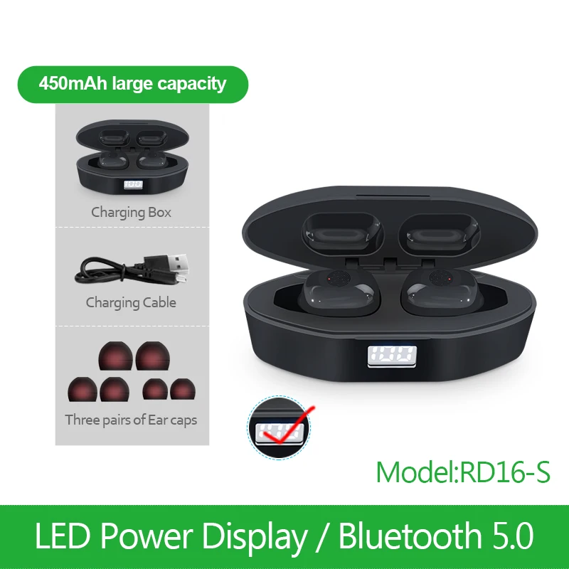 FBYEG TWS 5,0 Bluetooth наушники беспроводные наушники спортивные музыкальные гарнитуры беспроводные наушники с микрофоном и зарядным устройством - Цвет: RD16-S-Black