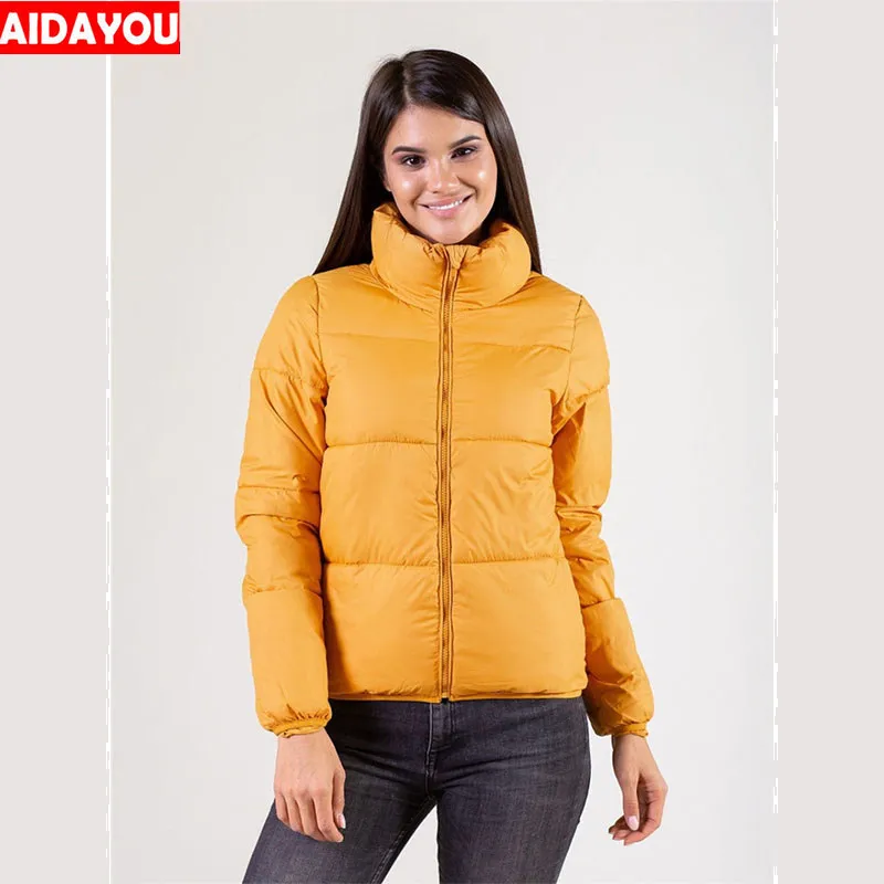 Зимнее модное короткое теплое пальто куртки Дамская однотонная куртка на молнии