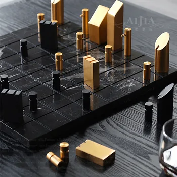 Modern light luxury marble chessboard chess abstract chess pieces Nordic minimalist creative style bedroom decoration