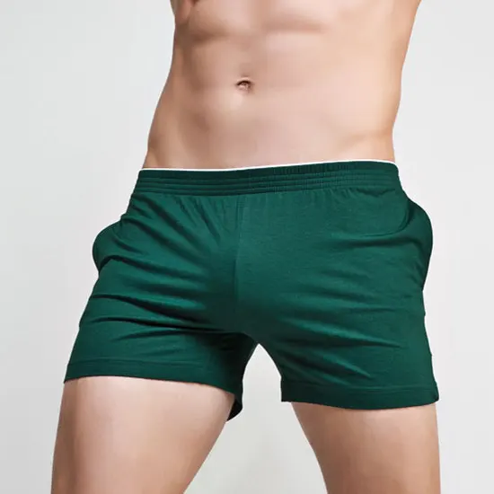 Спортивные шорты, мужские шорты для бега, хлопок, спандекс, для фитнеса, спортивные боксеры и Домашняя одежда, нижнее белье, sportbroek, сексуальные летние шорты с карманами - Цвет: Dark Green
