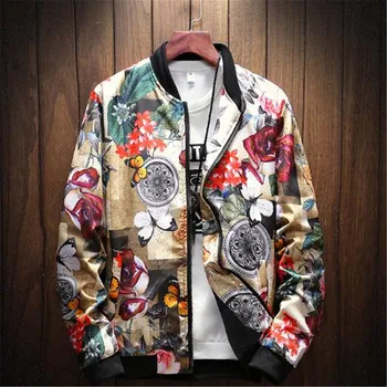 

Spring autumn new fashion printing men's casual stand collar jacket large size zipper jackets coat