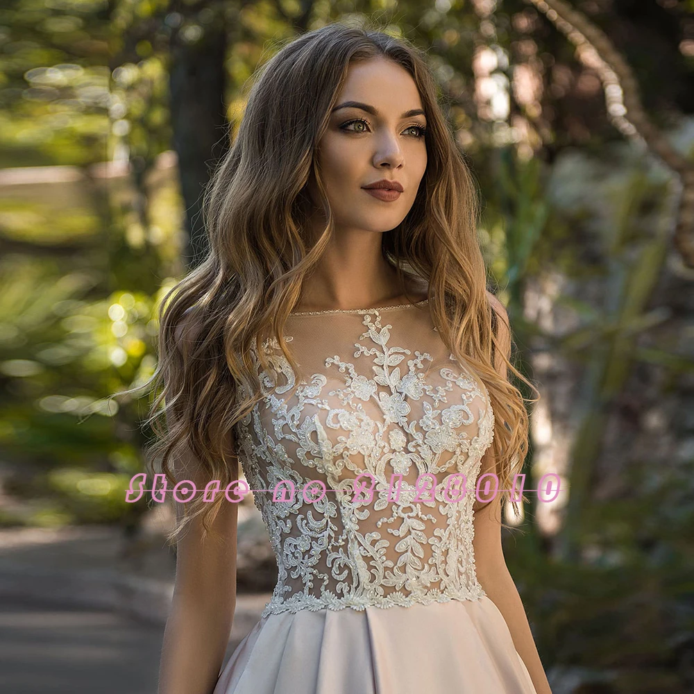 Новое поступление атласные свадебные платья а-силуэта Boho Hochzeitskleid с бисером аппликации Прозрачные Свадебные платья Gelinlik