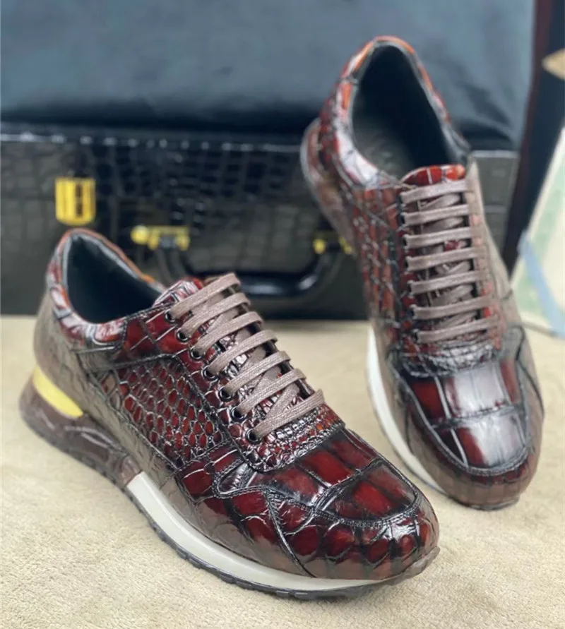 Authentic Real True Crocodile Skin Male Chic Sneakers Genuine Alligator  Leather Hand Painted Lace-up Men's Casual Outdoor Shoes