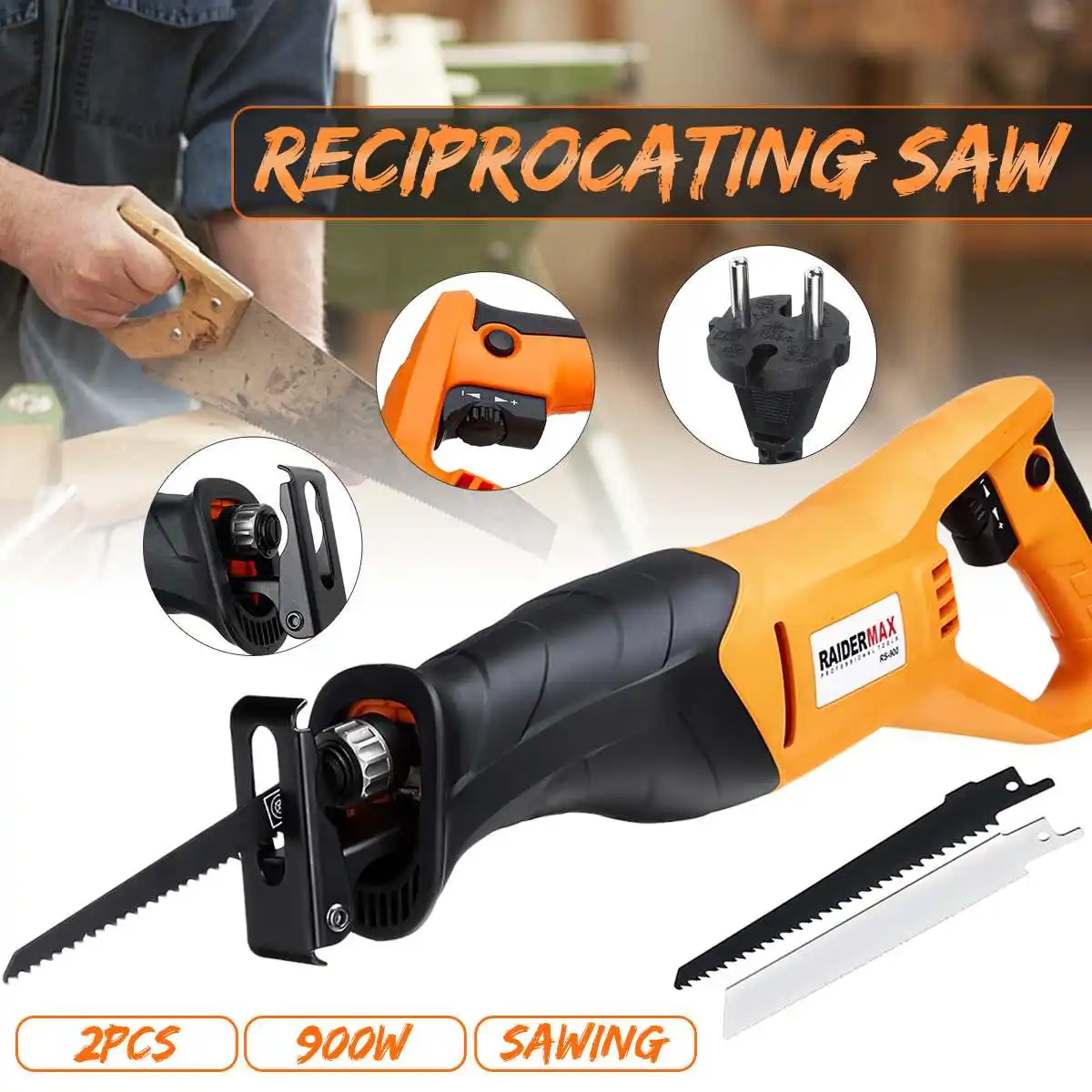 

900W Electric Saw Reciprocating Saw for Wood Metal Plasitic Pipe Cutting Power Saw Tool With 2PCS Saw Blades