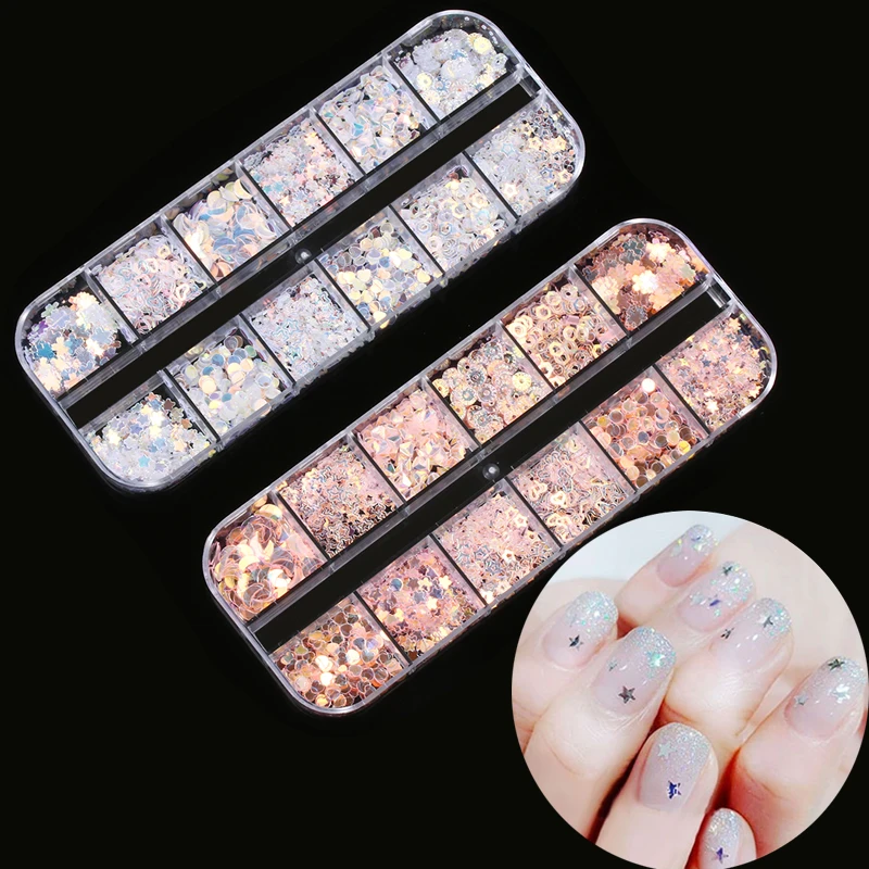 12Grids/Set 3D Butterfly Slice Sparkling Manicure Decor Mermaid Symphony Nail Art Glitter Sequins Flake Holographic Mixed Shape | Красота и
