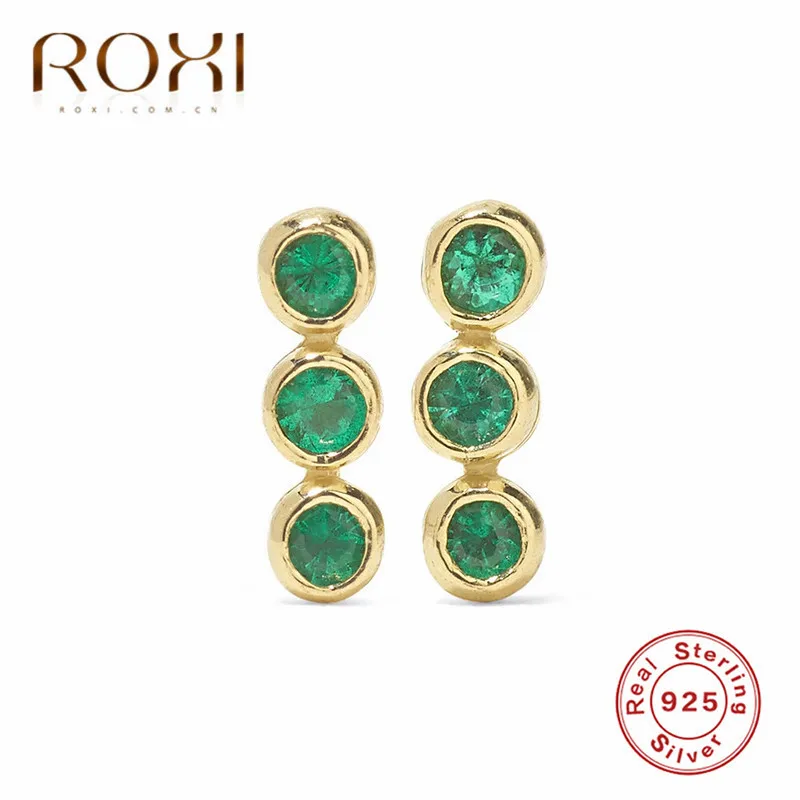 ROXI роскошные 925 пробы серебряные маленькие круглые CZ циркониевые серьги-гвоздики для женщин Boho ювелирные изделия натуральный синий бирюзовый камень серьги