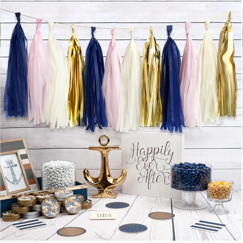 Shiny Tassel Garland Tissue Paper Banner Tassels Party Decor Supplies for Wedding Birthday Bridal Baby Shower DIY Kit Decoration