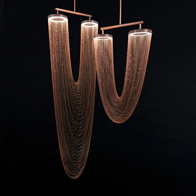 

Retro Vintage Iron Aluminum Chain Gold Chrome Silver Lustre Chandelier Lighting Suspension Luminaire Lampen For Foyer