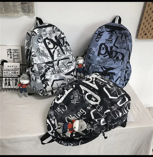 Graffiti letter couples schoolbags men women casual treval backpack  Multi-Function Junior school bags