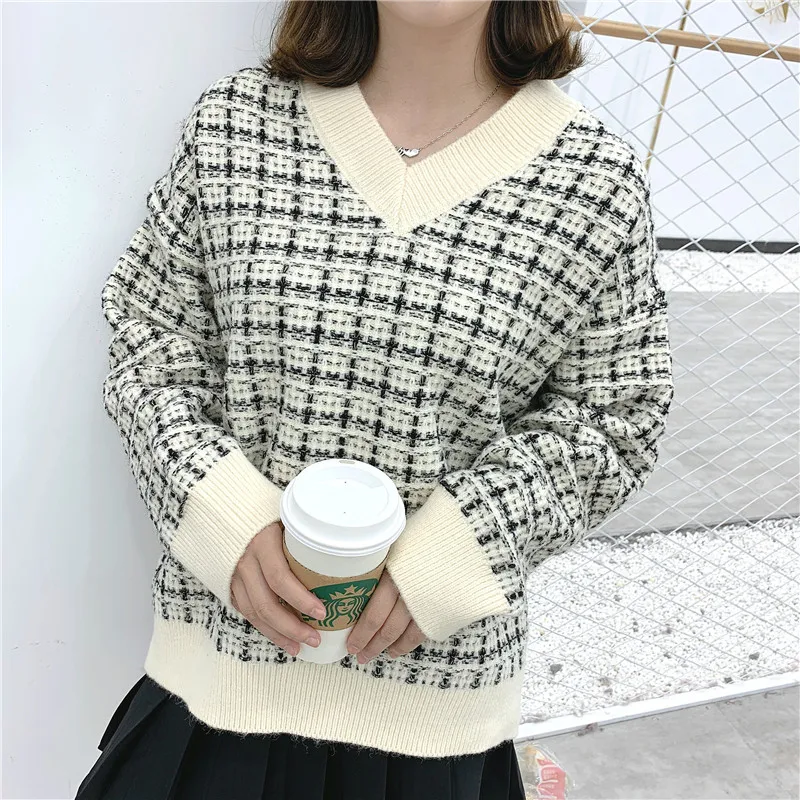2021 spring and autumn new Korean version of the loose low-neck sweater pullover shirt female long-sleeved jacket | Женская одежда