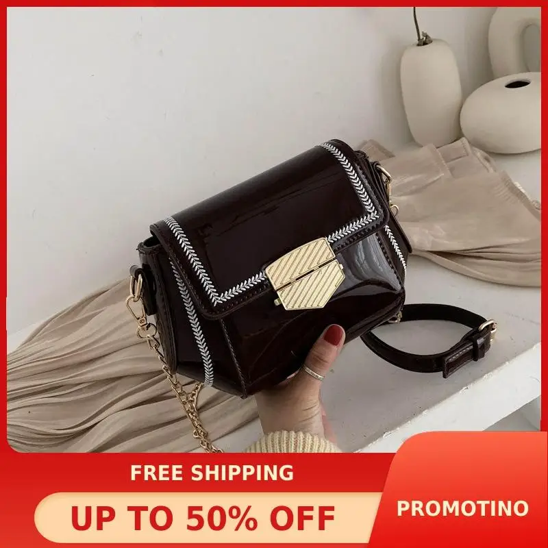 

High Quality 2020 New Style Fashion Chain Shoulder Bag Versatile Patent Leather Square Sling Bag Women Handbags free shipping