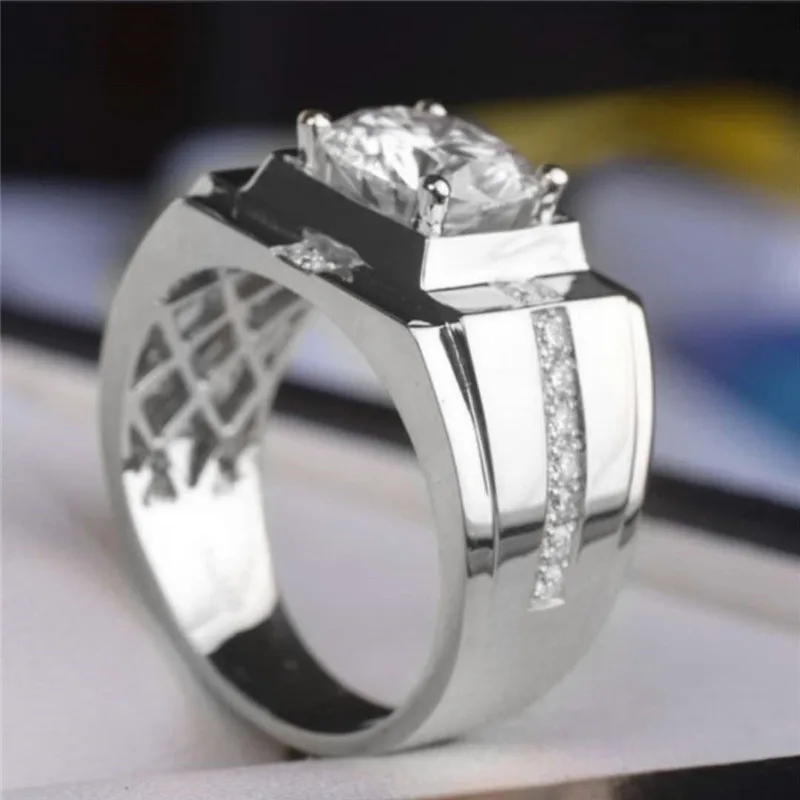 Popular Trendy Business Wide-Faced White Zirconium Ring For Men Copper European Style Engagement Wedding Party Rings Jewelry wedding rings finger rings fashion rings engagement rings zircon rings fashion ring crystal rings stone rings