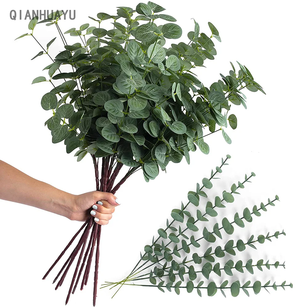2020 Fake Silk Leaf Eucalyptus Plastic Green Plant DIY Garland Home Decor 