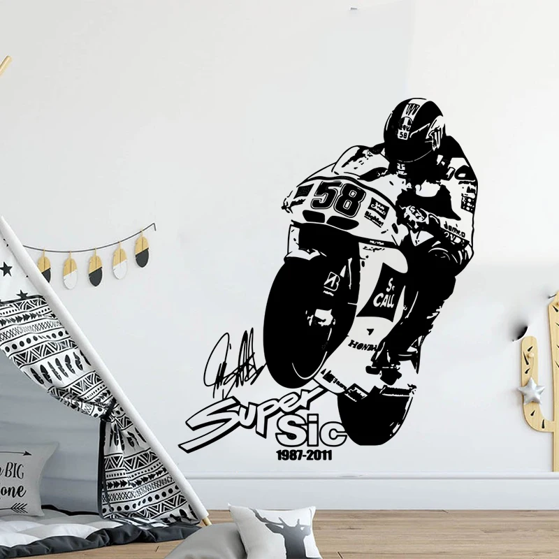 Large Motorcycle 58   Sport Wall Sticker  Baby Nursery Kid Room  MARC O SIMONCE Motorbike Player Super Wall Decal Bedroom Vinyl  (1)