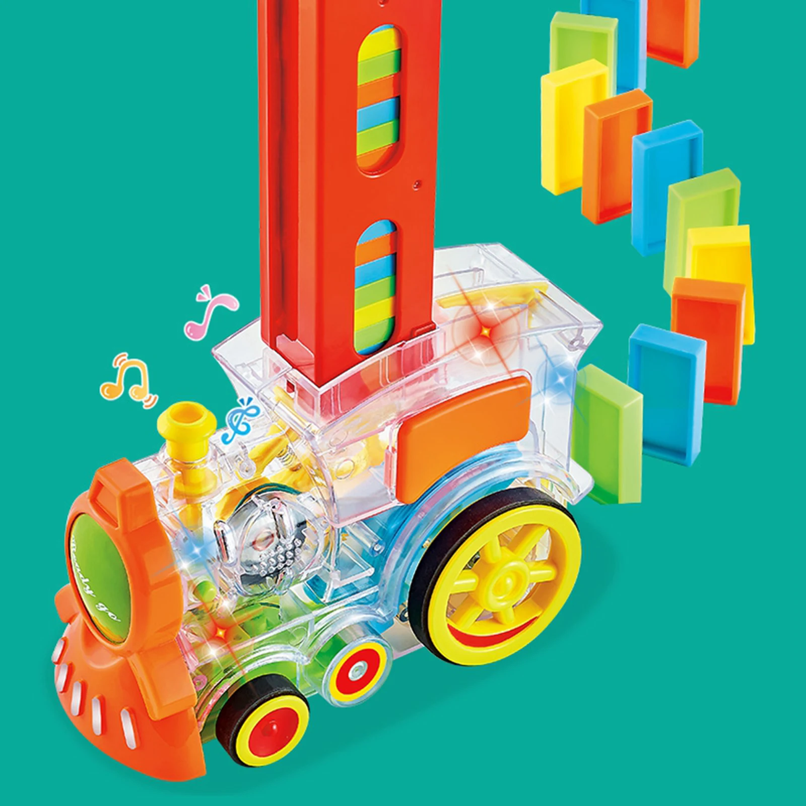 60pcs Domino Blocks Electric Train  Car Rally Toy Set Train Model Colorful Dominoes Blocks Game Toys Set Gift for Boys Girls