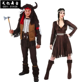 

New man halloween primitive Indian chief Native female warrior costume cosplay carnival purim masquerade nightclub dress