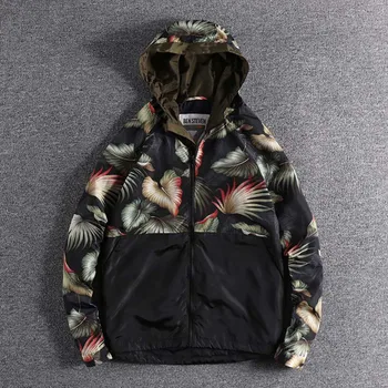 

2019 Fashion splicing flower print autumn and Winter Youth high quality men's windbreaker coat outerwear for promotion wholesale