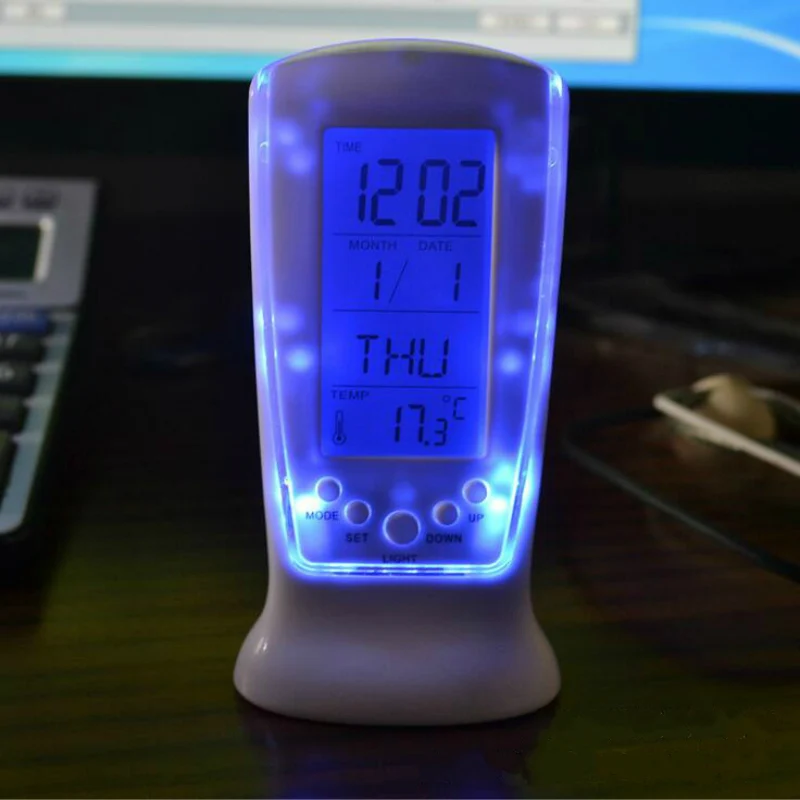 Led Electronic Luminou Snooze Ray Light Calendar Thermometer Dawdler Digital Alarm Clocks Timer |
