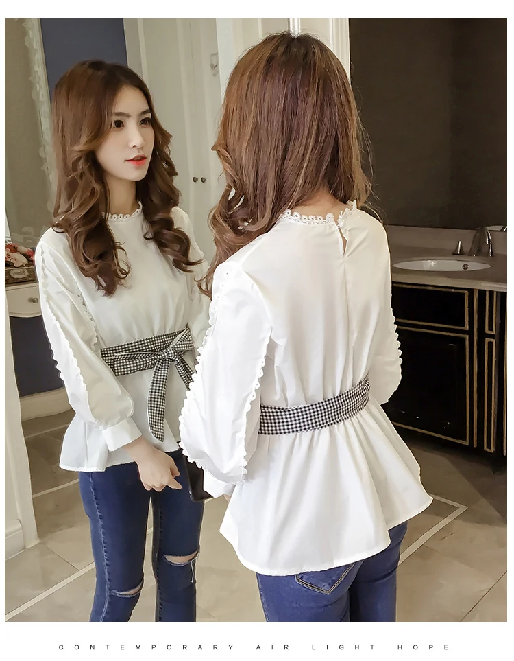 Женская рубашка в клетку с рукавом 2020 и круглым вырезом|Рубашки| |