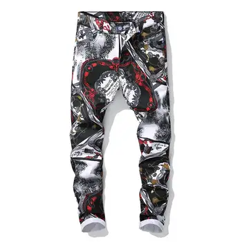 

Men's Locomotive Jeans Embroidery Trousers Male Ripped Denim Pants