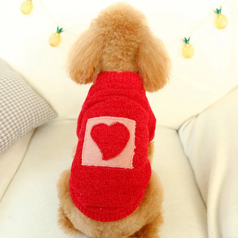 Красное сердце любовь узор собака одежда зимняя одежда для собак свитер милая собака наряды для пальто для собак куртка хлопок Французский бульдог - Цвет: R