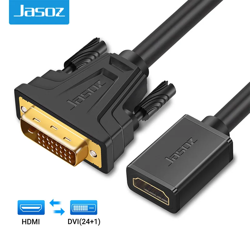 Jasoz HDMI to DVI Adapter Bidirectional DVI D 24+1 Male to HDMI Female