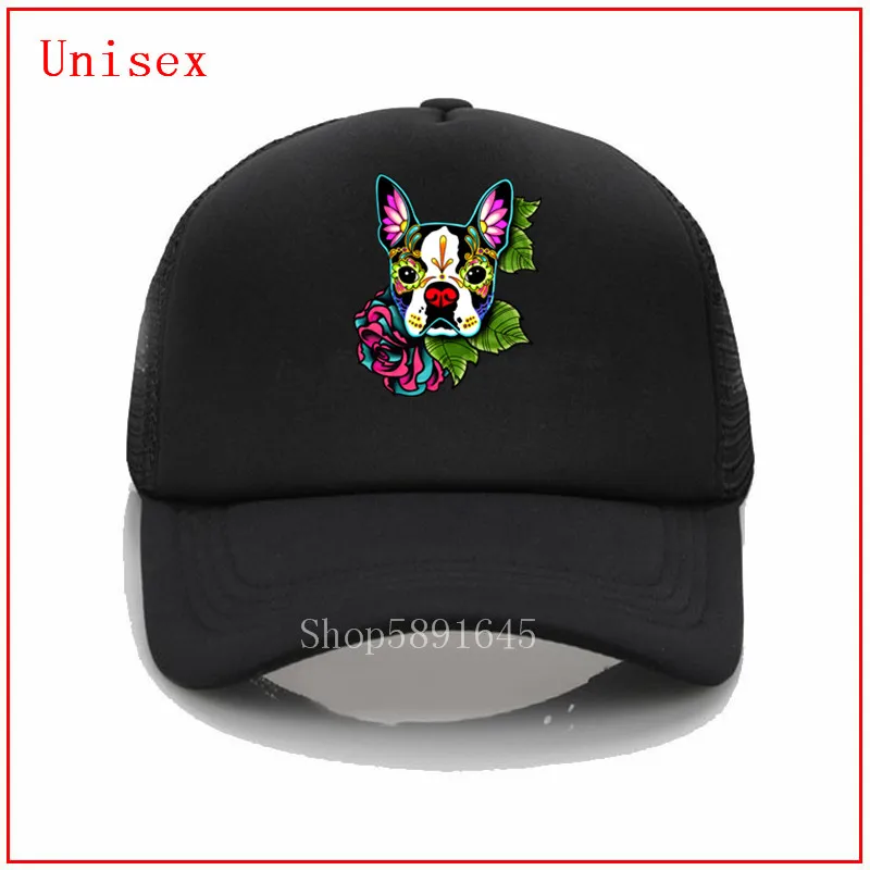 Boston Terrier - Day of the Dead Sugar Skull Dog trucker hat hombre шапки для женщин Snapback Bonnets трендовая