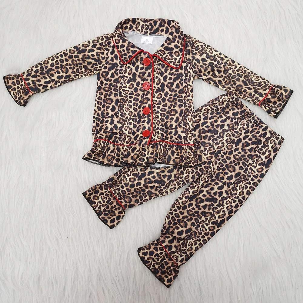 

2019 Infant kids children baby girl turn-down collar leopard long sleeves pajamas clothes suit clothing