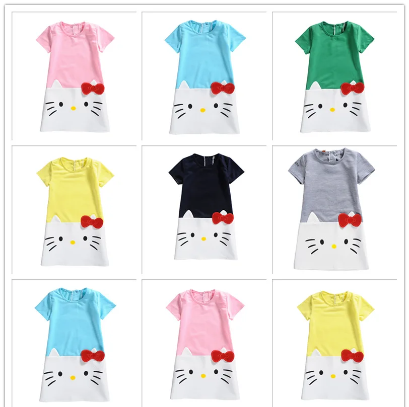 Новинка; милое платье для маленьких девочек; Платье с принтом «hello kitty»; платье принцессы с короткими рукавами; костюм для дня рождения; детская одежда для девочек