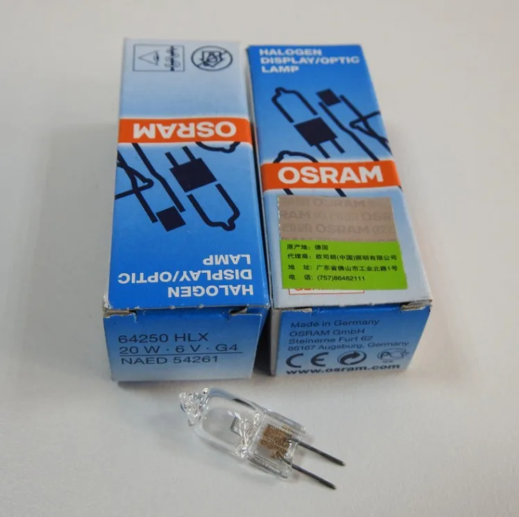 1 шт. OSRAM 64250 20 Вт 6 В g4 jc Галогенная Лампа для проектора микроскопы лампы 6v20w g4