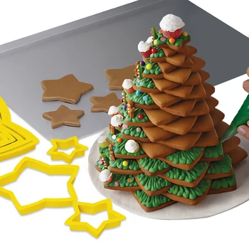 

6pcs Christmas Tree Cookie Cutter Stars Shape Fondant Cutter Mold Baking Biscuit Plastic Baking Cake Mold Cake Decorating Tools