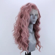 Websterwigs розовый боковая часть синтетические волосы парик Glueless термостойкие волокна волос длинные тела волнистые кружева фронта Аниме косплей парик