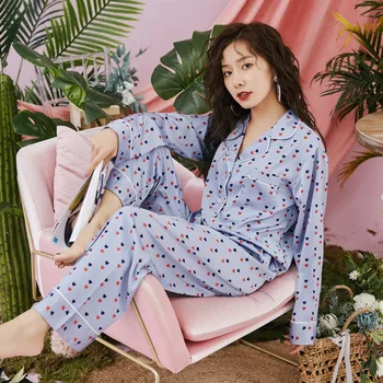 

Wmyqdlq New Pajamas Women Spring And Autumn Ice Silk Thin Section Loose Long-Sleeved Trousers Two-Piece Suit Home Service