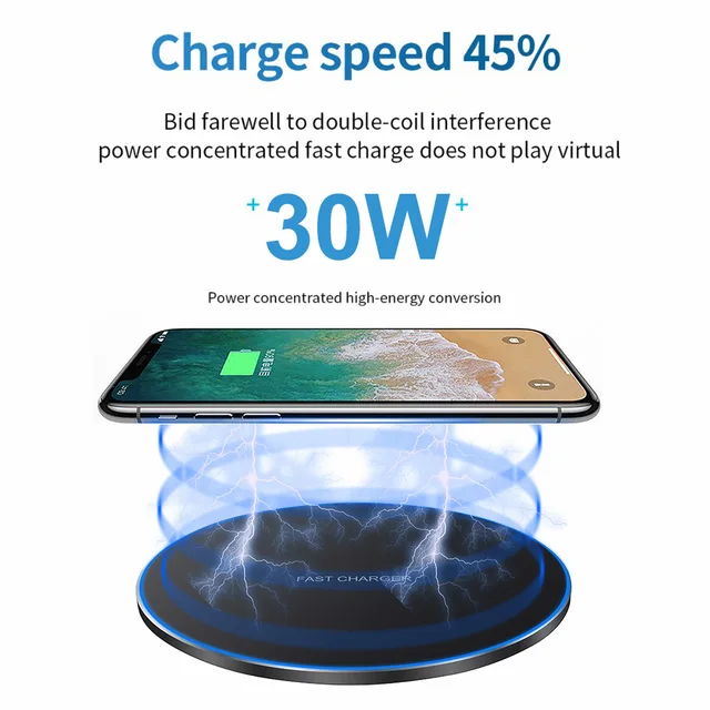 Quick Wireless Charger for iPhone 13 12 Pro Max 11 XS XR X 8 USB C 30W Fast Qi Induction Charging Pad For Samsung S21 S20 S10 S9 2